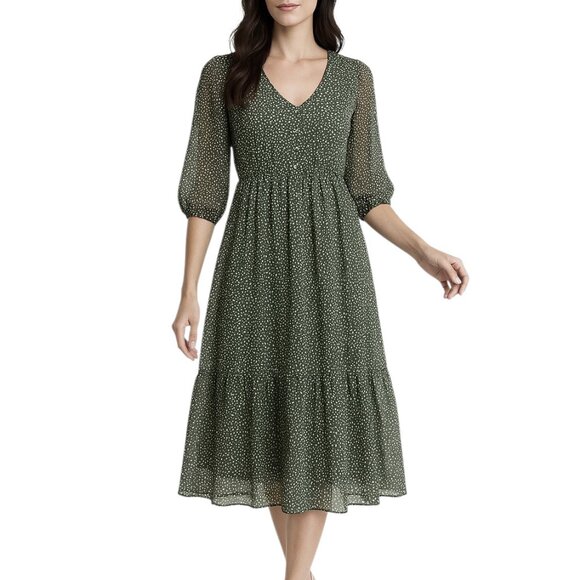 Zara Spotted Chiffon V-neck Midi Dress - Picture 1 of 16